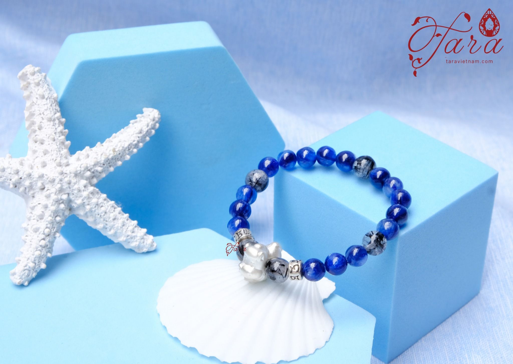 A015 - Vòng tay Kyanite mix Thạch anh tóc đen và bạc 925 cho bé