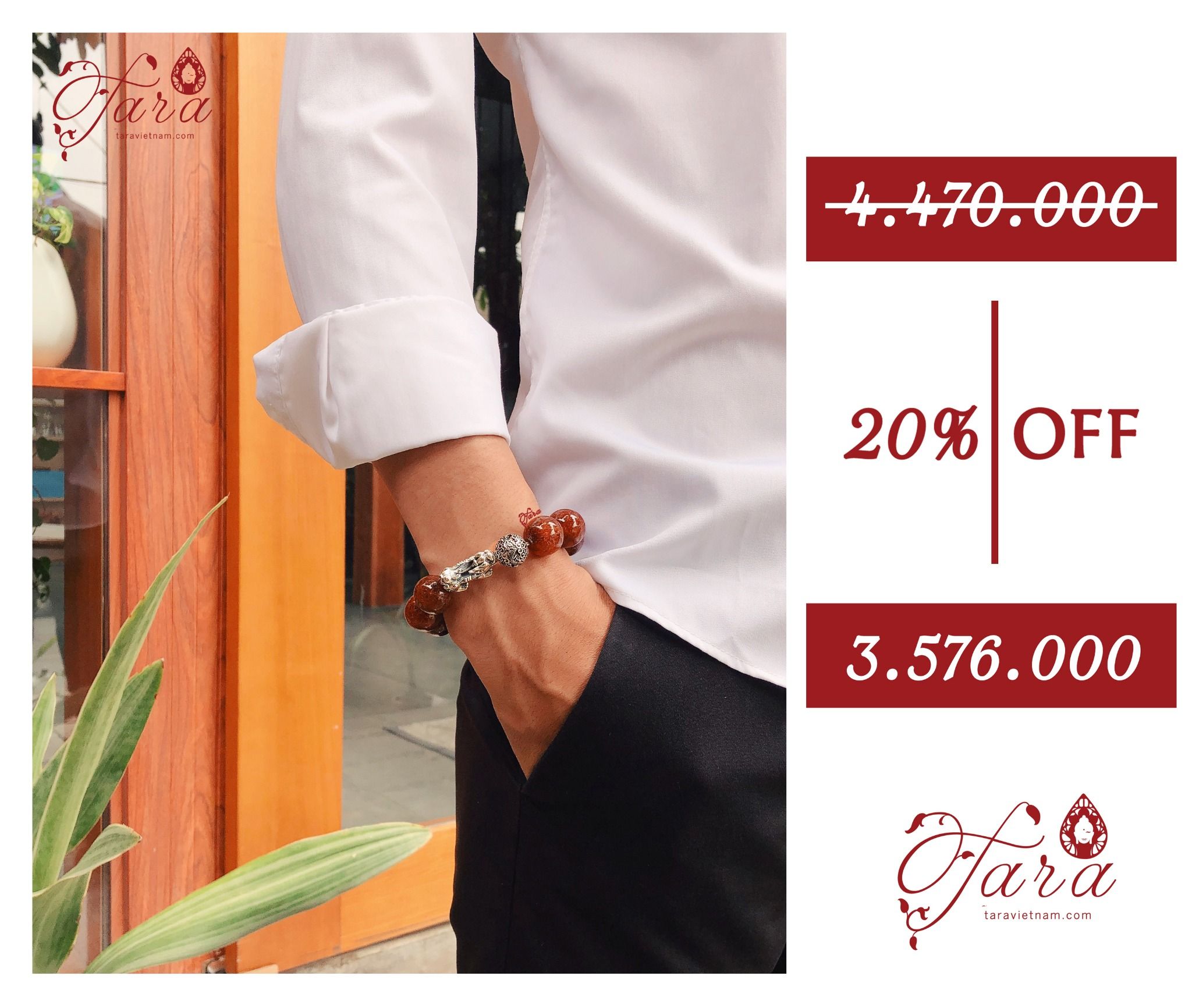 A-SALE - Vòng Thạch anh tóc nâu mix Tỳ Hưu tài lộc dành cho Nam
