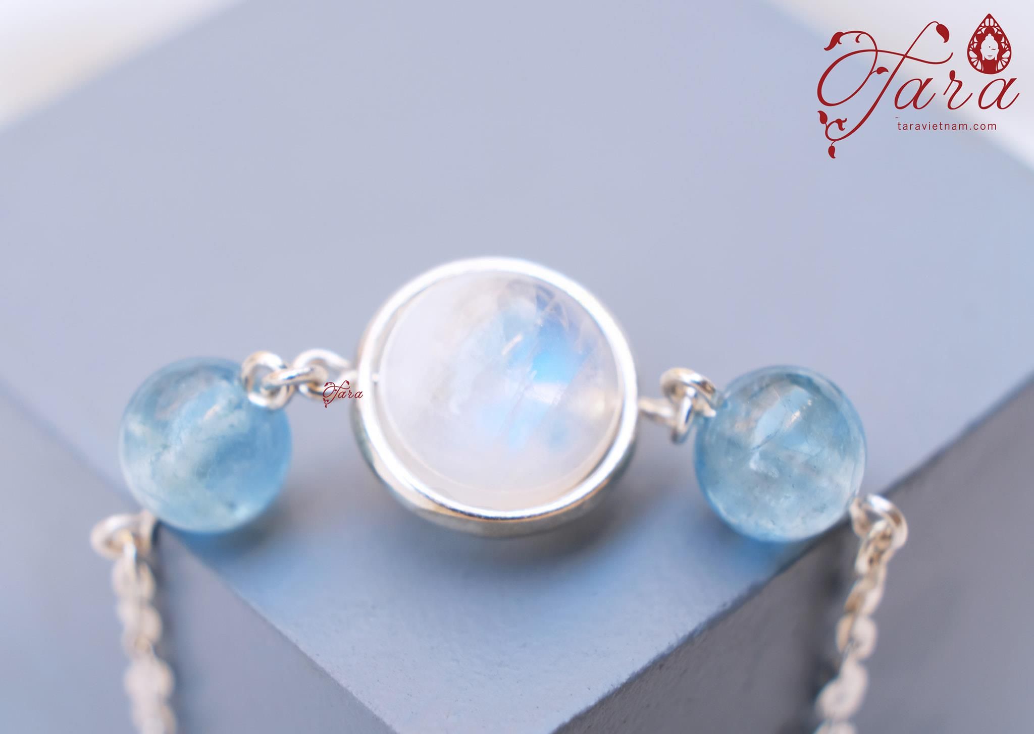 Lắc bạc đá Moonstone diệu kỳ mix Aquamarine mát lành