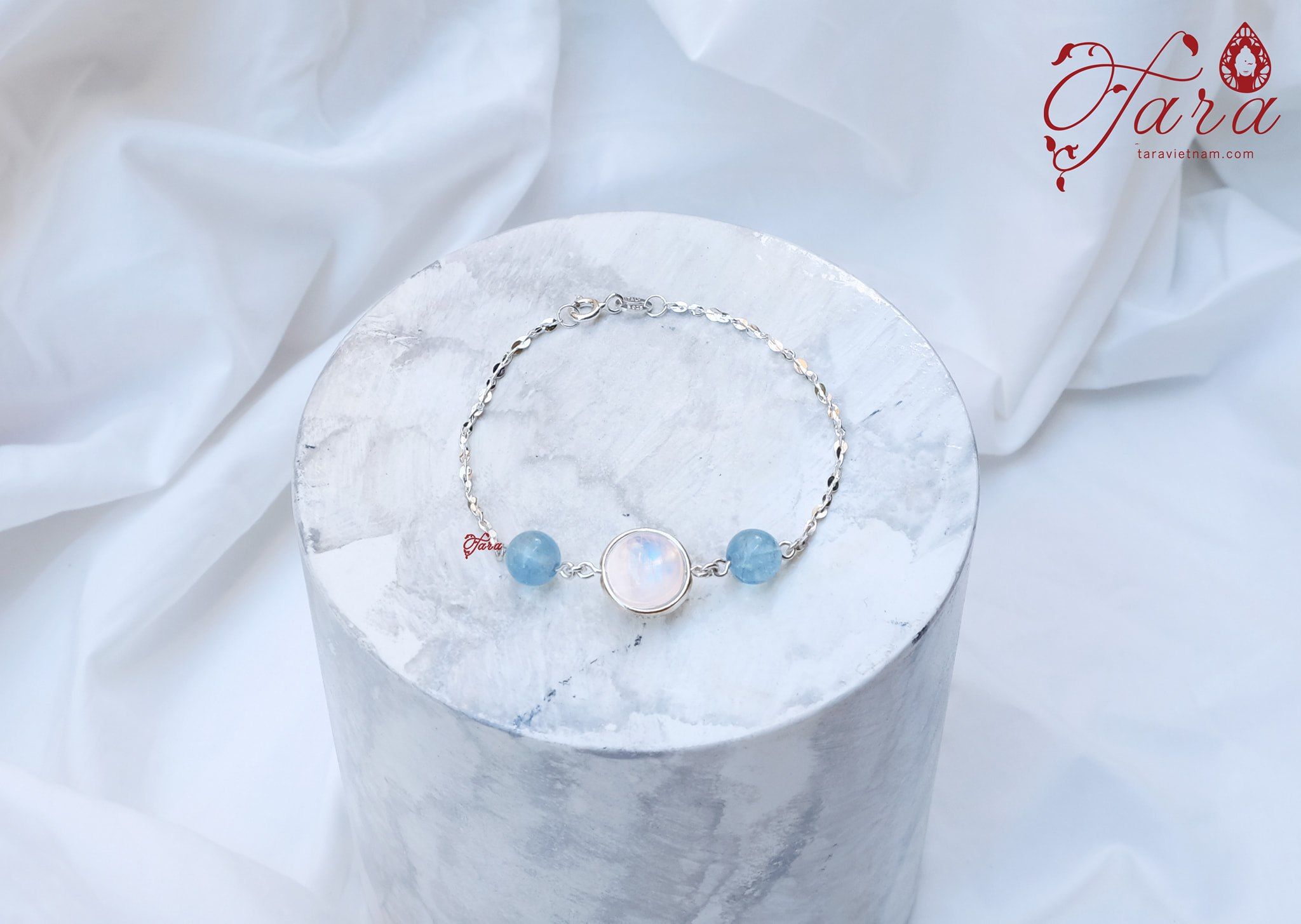 Lắc bạc đá Moonstone diệu kỳ mix Aquamarine mát lành
