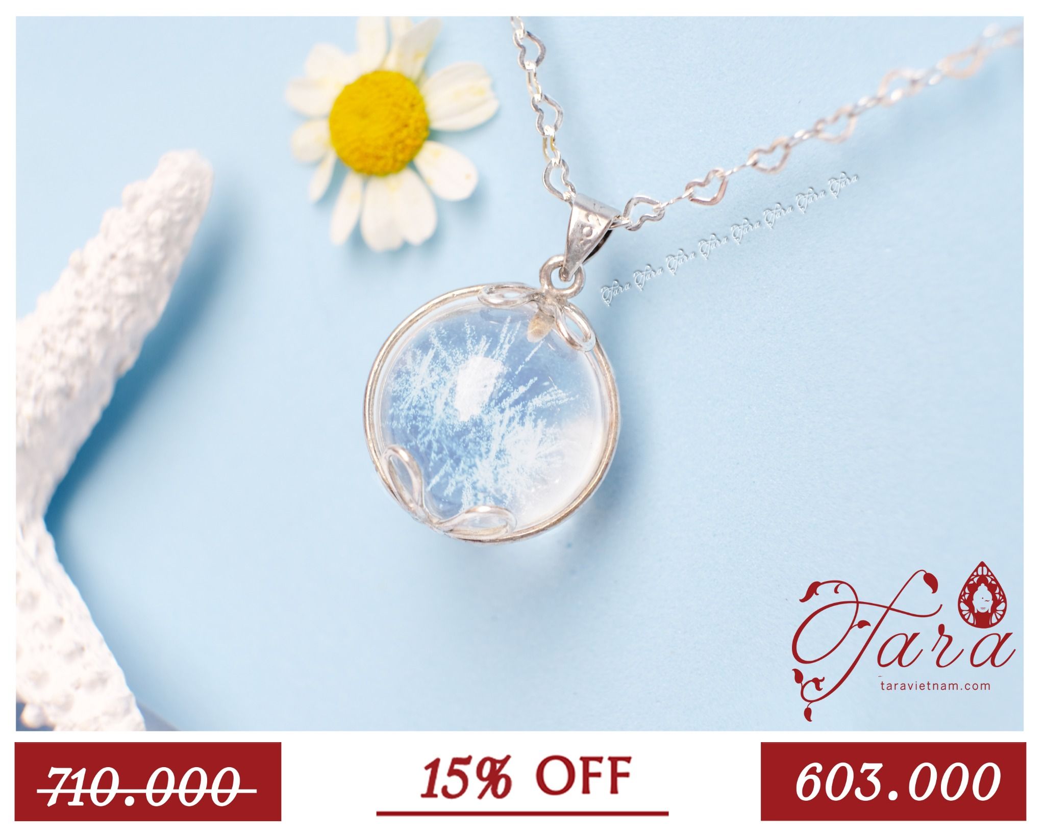 A-SALE - Mặt dây chuyền Thạch anh hoa tuyết trong trẻo