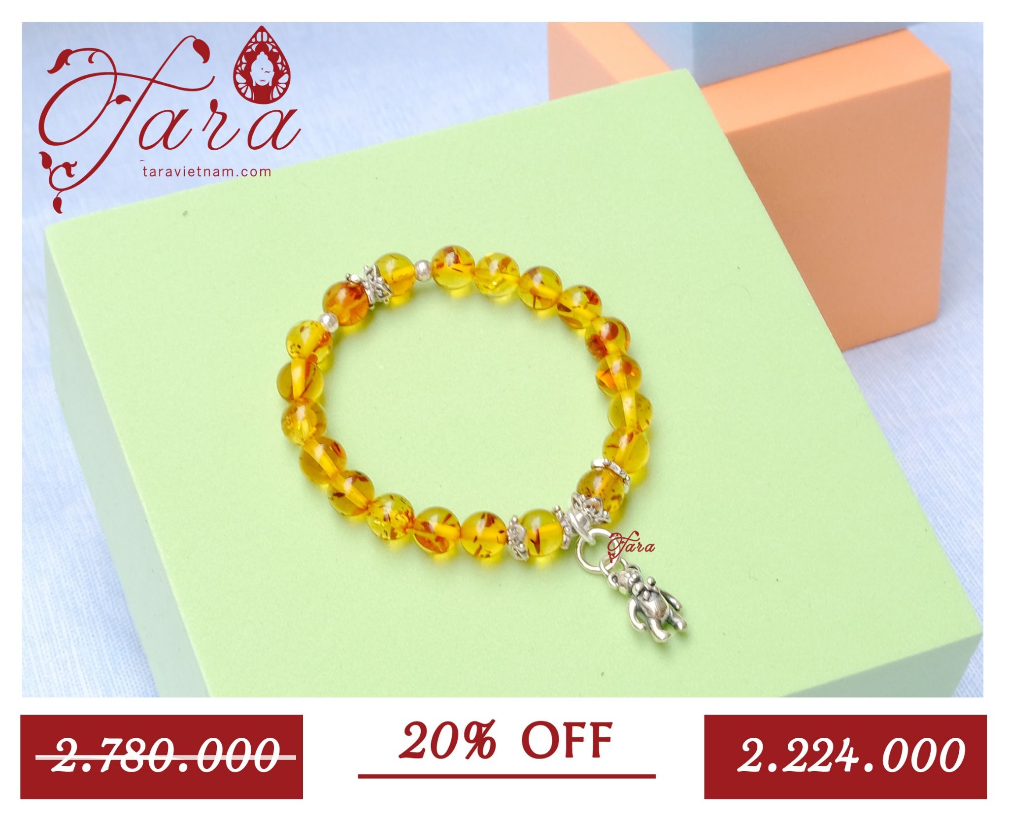 A-SALE - Vòng Hổ Phách mix Charm bạc cho bé
