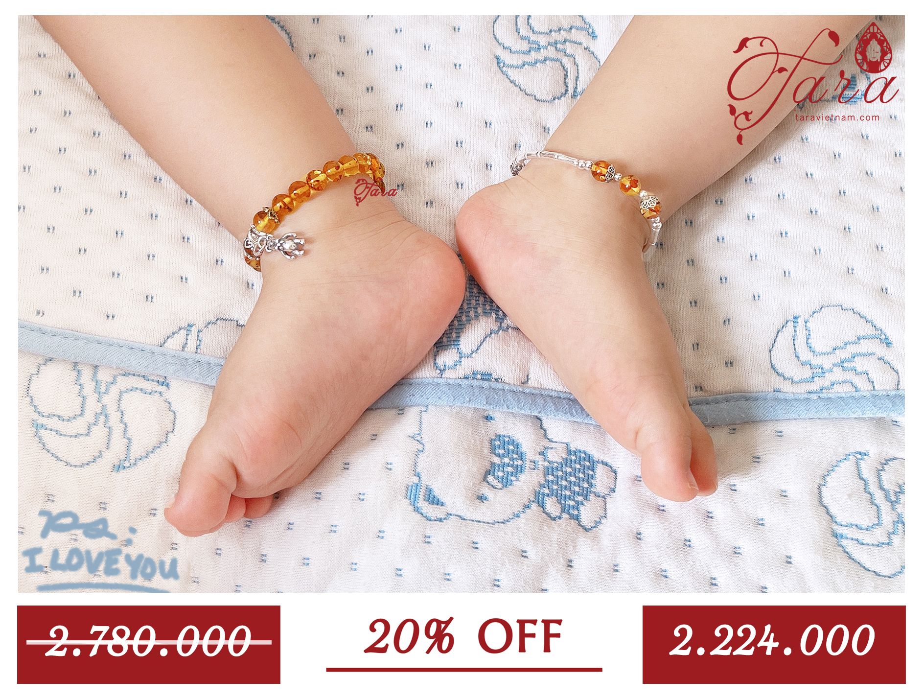 A-SALE - Vòng Hổ Phách mix Charm bạc cho bé