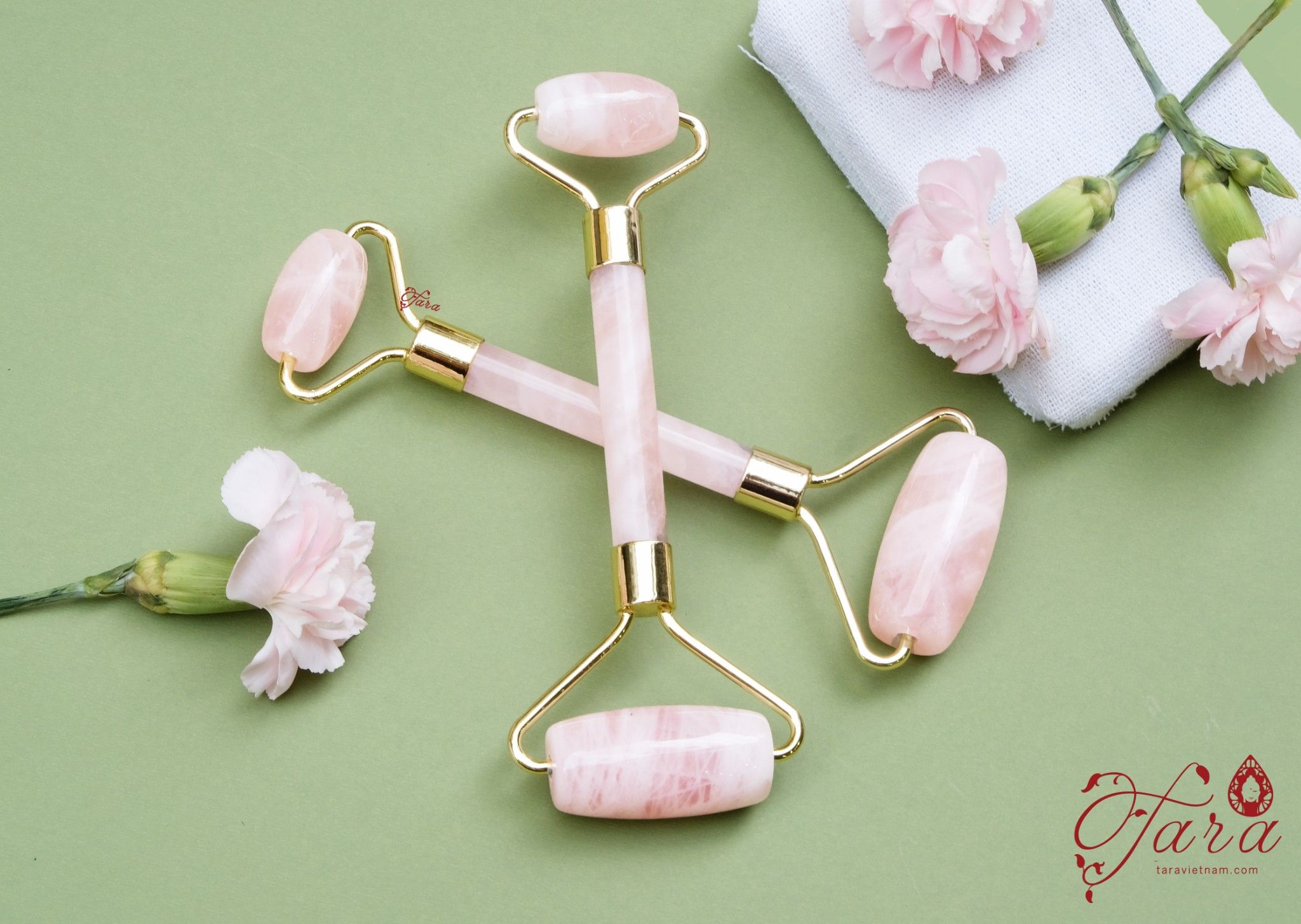 Cây lăn massage mặt Thạch anh hồng tự nhiên