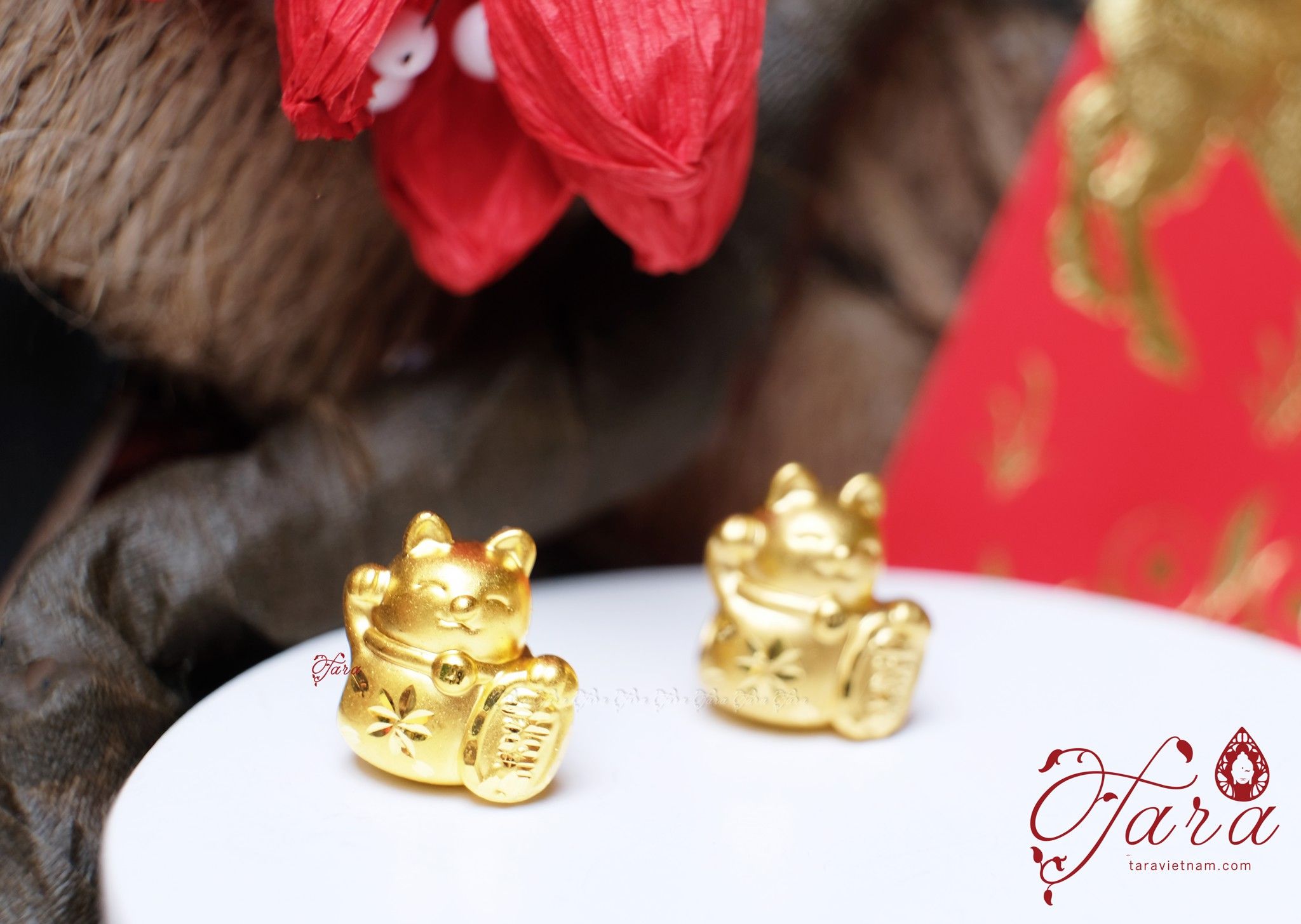 Charm mèo thần tài vàng 24k nguyên chất