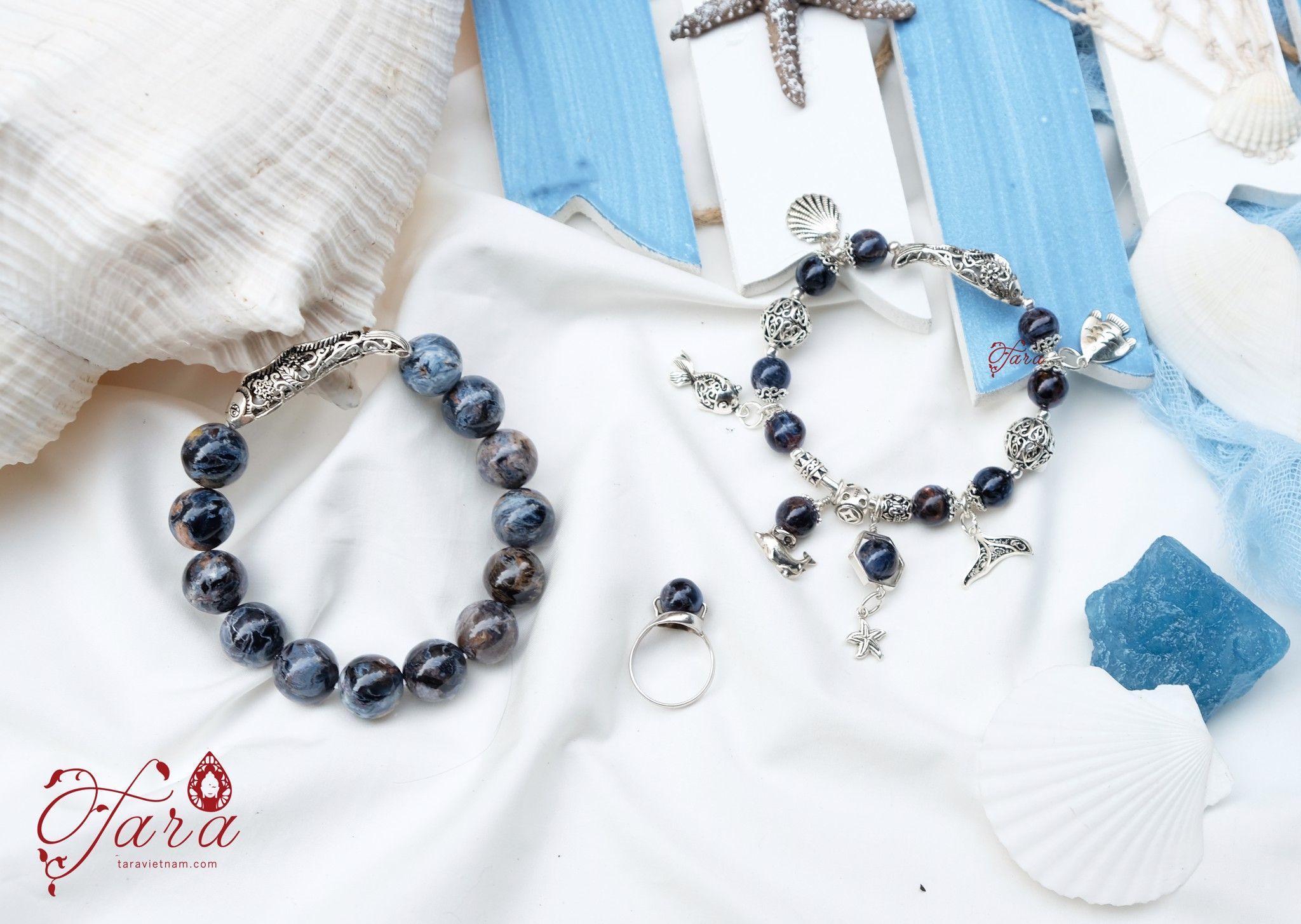 Vòng cặp đá Mắt Bão mix Charm Bạc Thái cao cấp, phụ kiện không thể thiếu của các cặp đôi