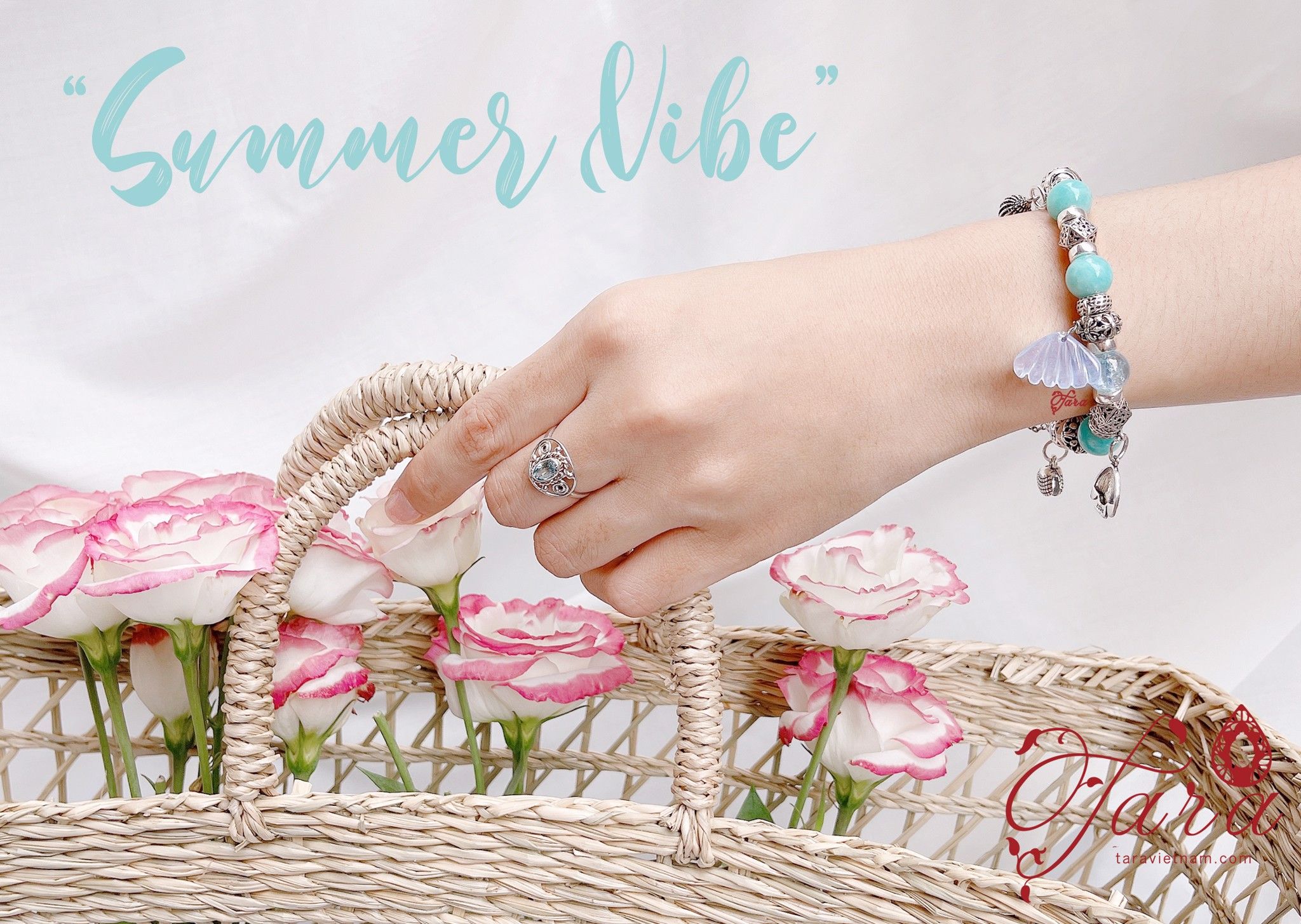 Vòng tay đá Amazonite mix đá Topaz trong trẻo và Charm bạc 925
