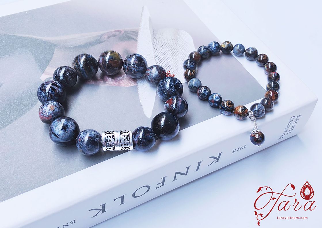 Set vòng đôi đá Mắt Bão mix Charm Bạc Thái 925