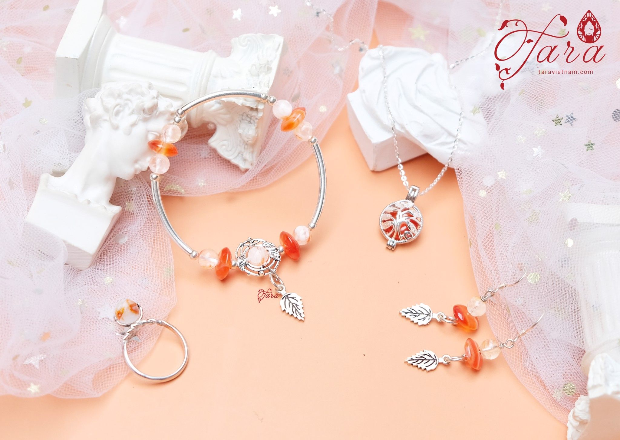 Lắc Mã Não Cam mix Ưu Linh Sakura ngọt ngào, xinh xắn