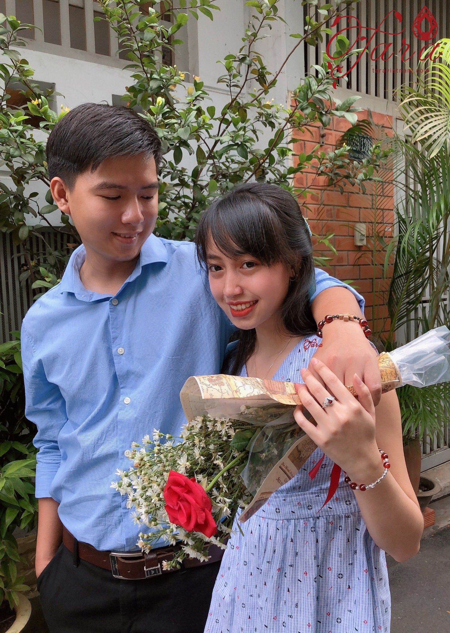 Vòng Mân Côi ngọc Hồng Lựu mix Thạch anh tóc đen sang trọng