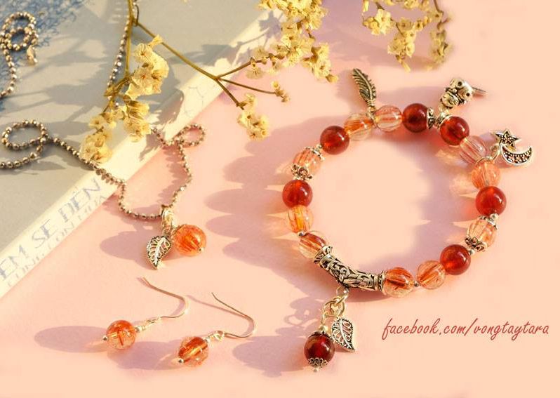 Thạch Anh Tóc Đỏ mix Garnet (dây chuyền, bông tai)