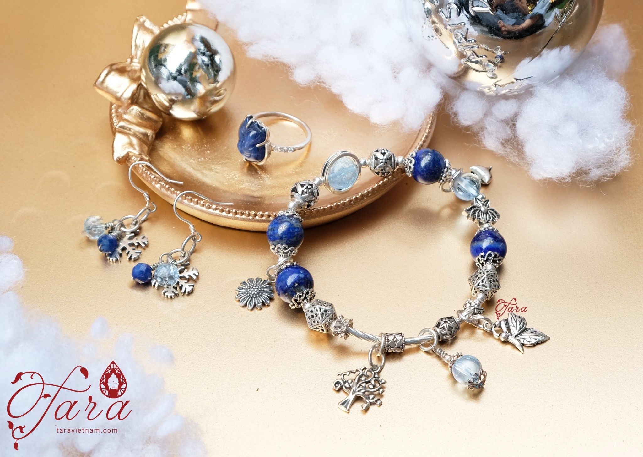 Bộ trang sức đá Topaz mix Lapis Lazuli , Kyanite cùng Charm Bạc 925 cao cấp
