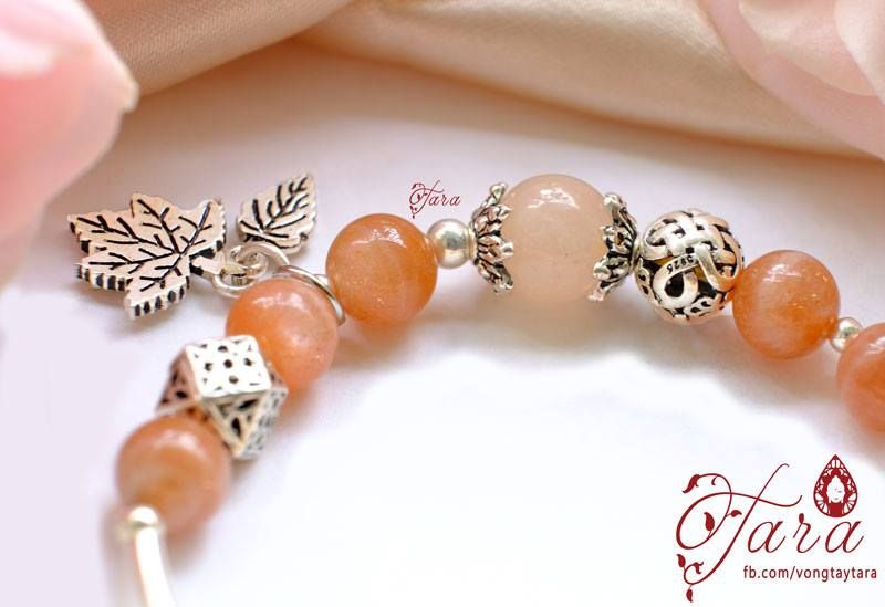 Vòng tay đá Sunstone mix Beryl cam đào