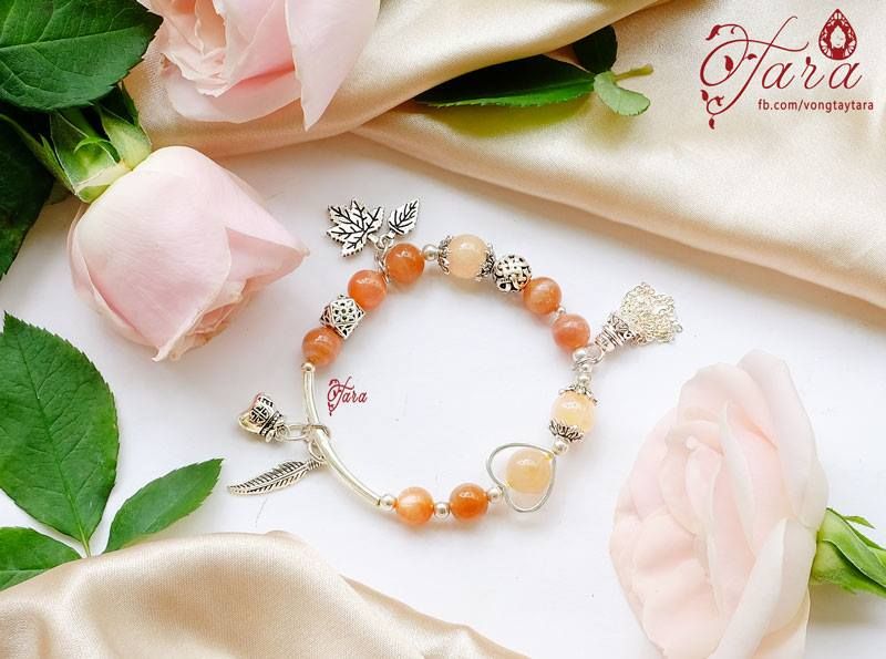 Vòng tay đá Sunstone mix Beryl cam đào