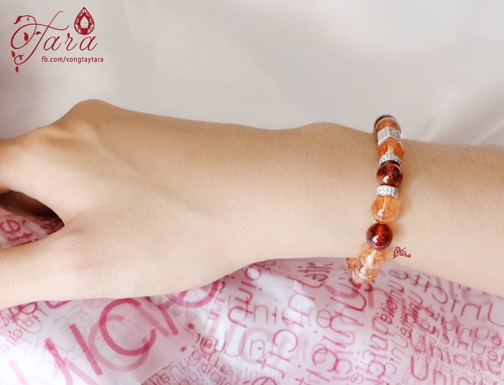 Garnet mix Thạch Anh Tóc Đỏ và charm bạc