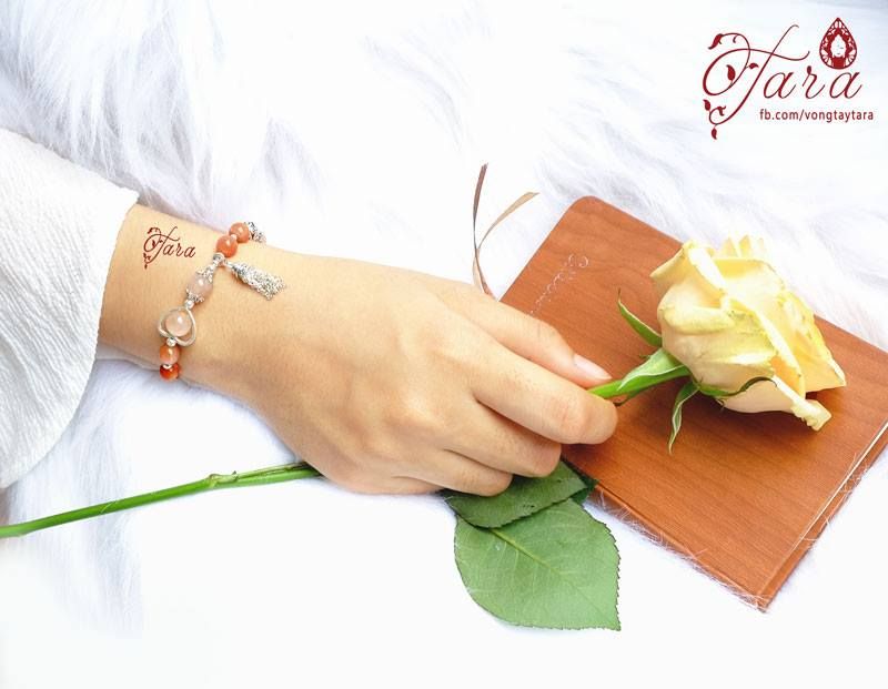 Vòng tay đá Sunstone mix Beryl cam đào