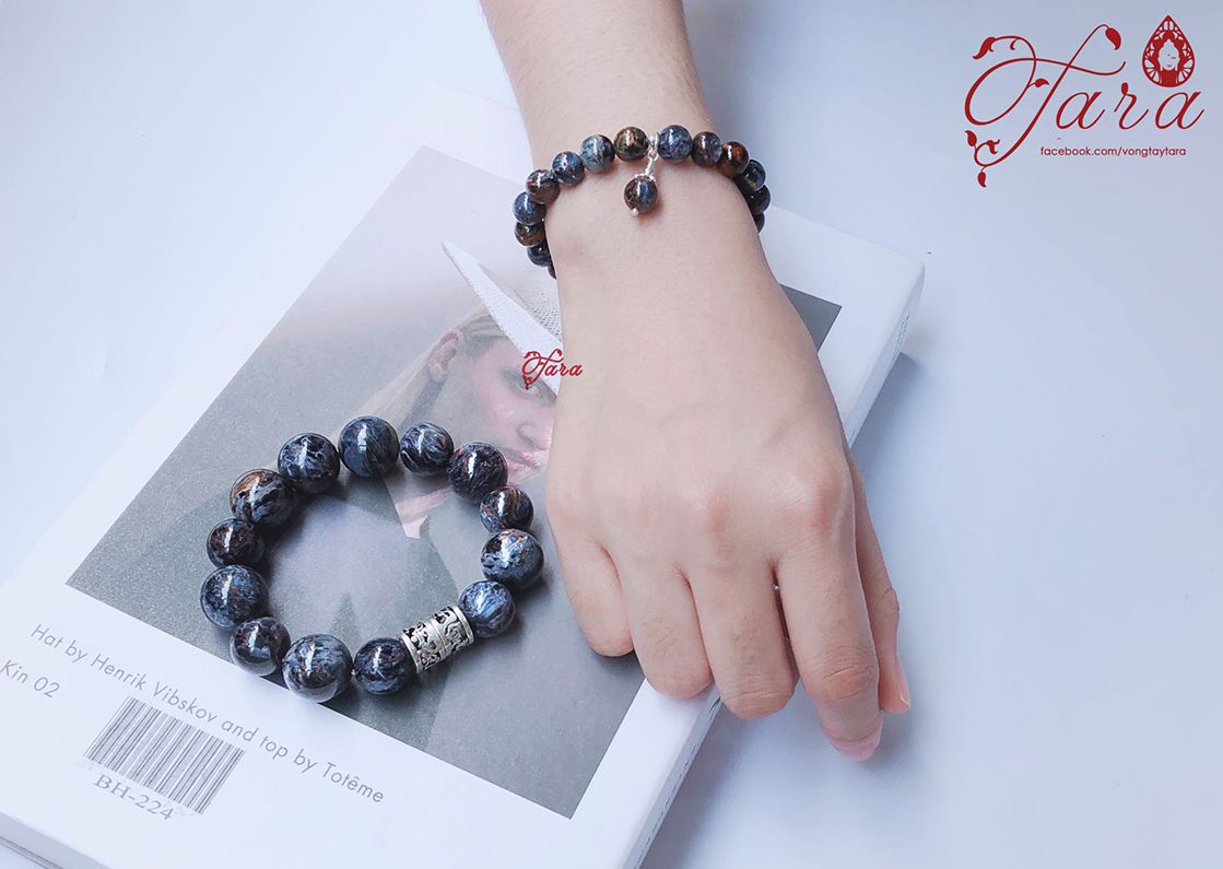 Set vòng đôi đá Mắt Bão mix Charm Bạc Thái 925