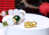  Vòng Moonstone mix Diopside và Charm Tỳ Hưu vàng 24K tài lộc 