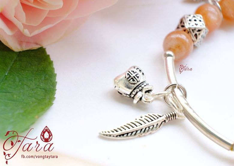 Vòng tay đá Sunstone mix Beryl cam đào