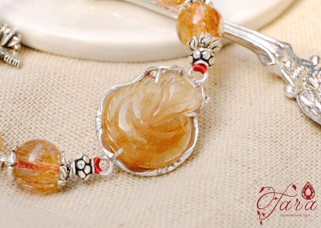Bộ trang sức Thạch anh tóc đỏ phối Bạc 925 cao cấp