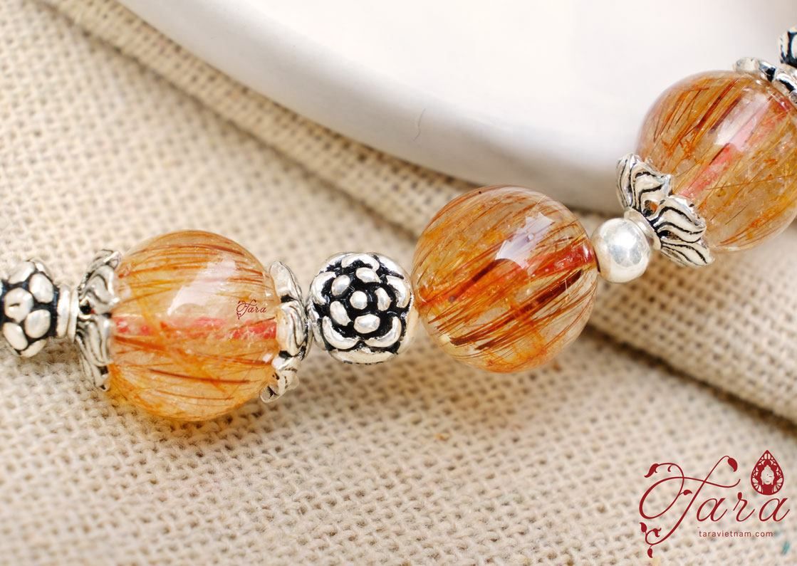 Bộ trang sức Thạch anh tóc đỏ phối Bạc 925 cao cấp