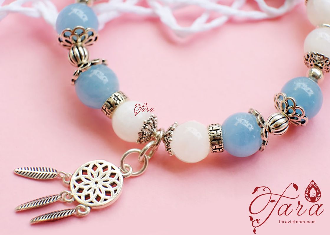 Aquamarine mix Thạch anh sữa và Charm Bạc 925 cao cấp