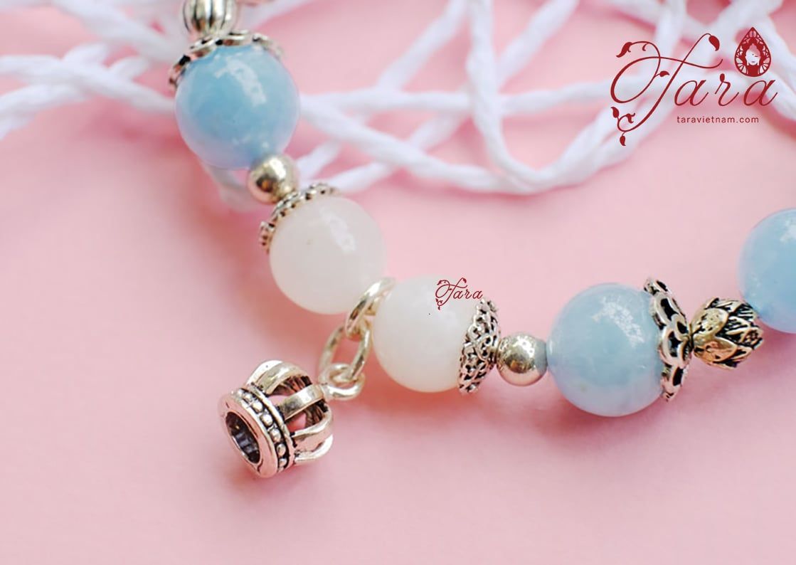 Aquamarine mix Thạch anh sữa và Charm Bạc 925 cao cấp