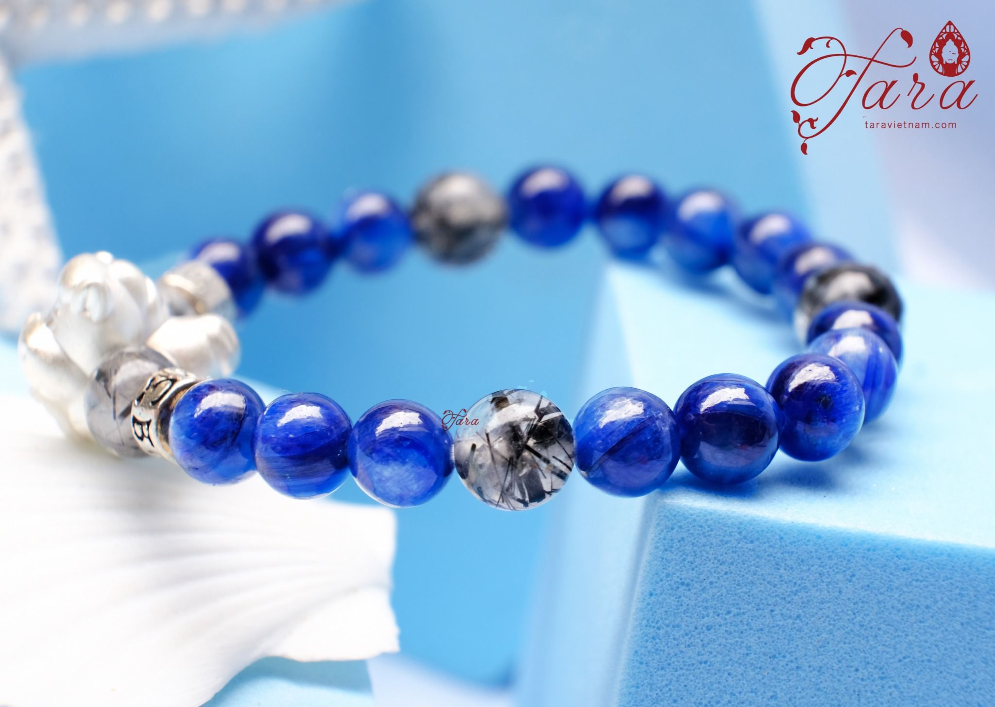 A015 - Vòng tay Kyanite mix Thạch anh tóc đen và bạc 925 cho bé