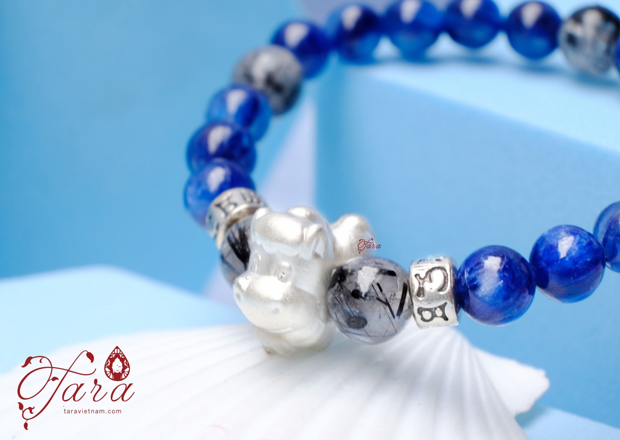 A015 - Vòng tay Kyanite mix Thạch anh tóc đen và bạc 925 cho bé