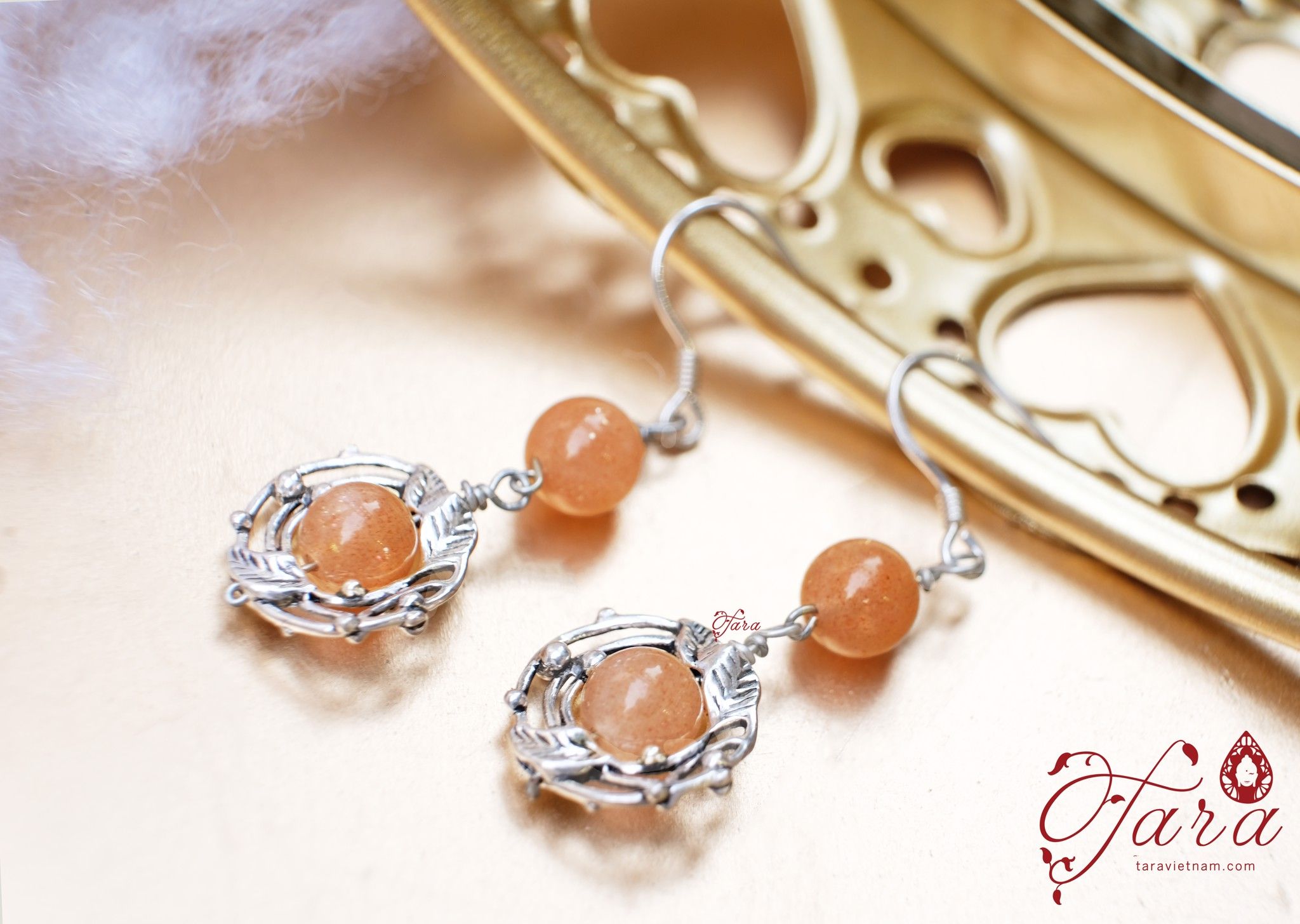 Bông tai bạc Thái 925 và đá Sunstone duyên dáng, nữ tính