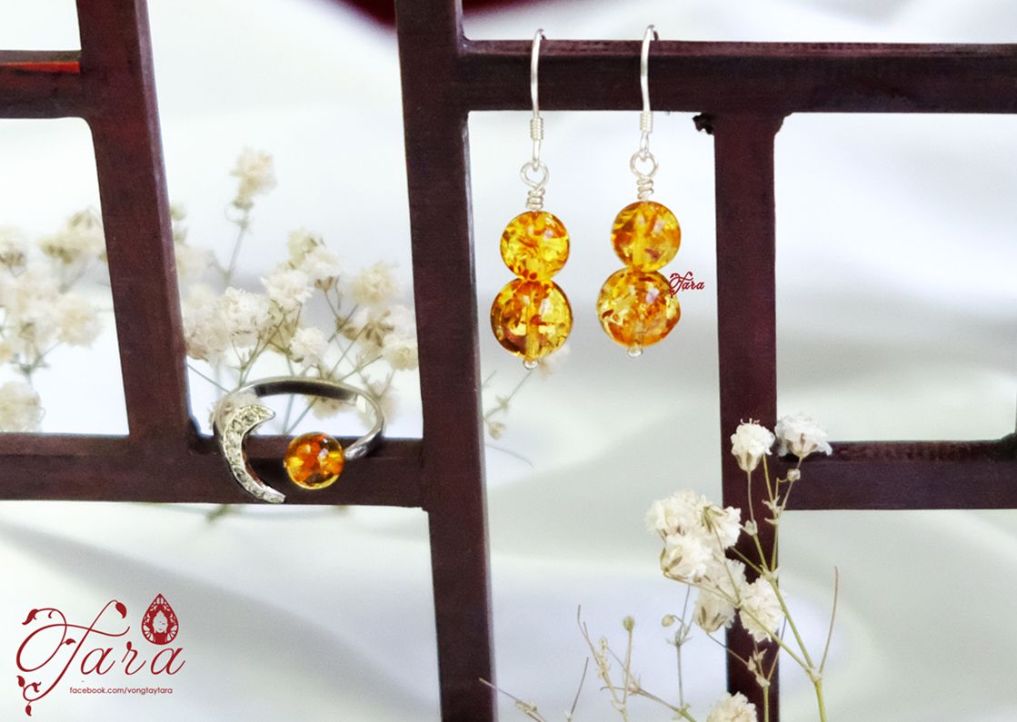 Bông tai Hổ Phách và Bạc 925