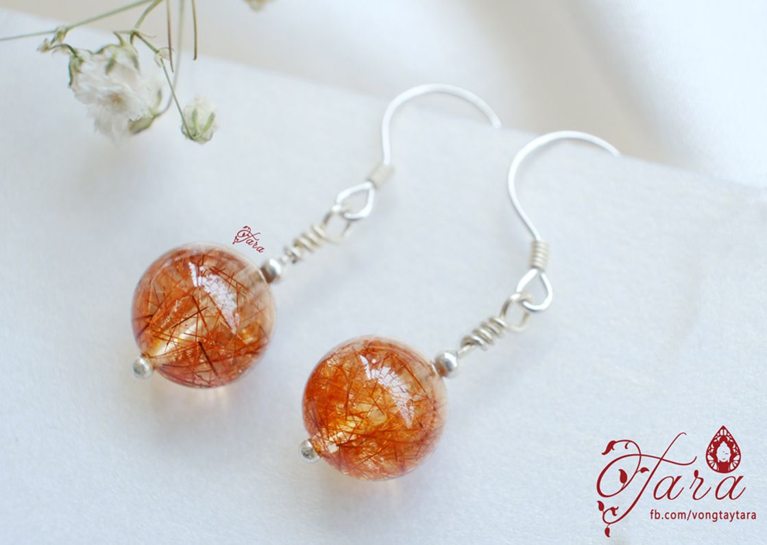 Bông tai Bạc 925 và Thạch Anh Tóc Đỏ