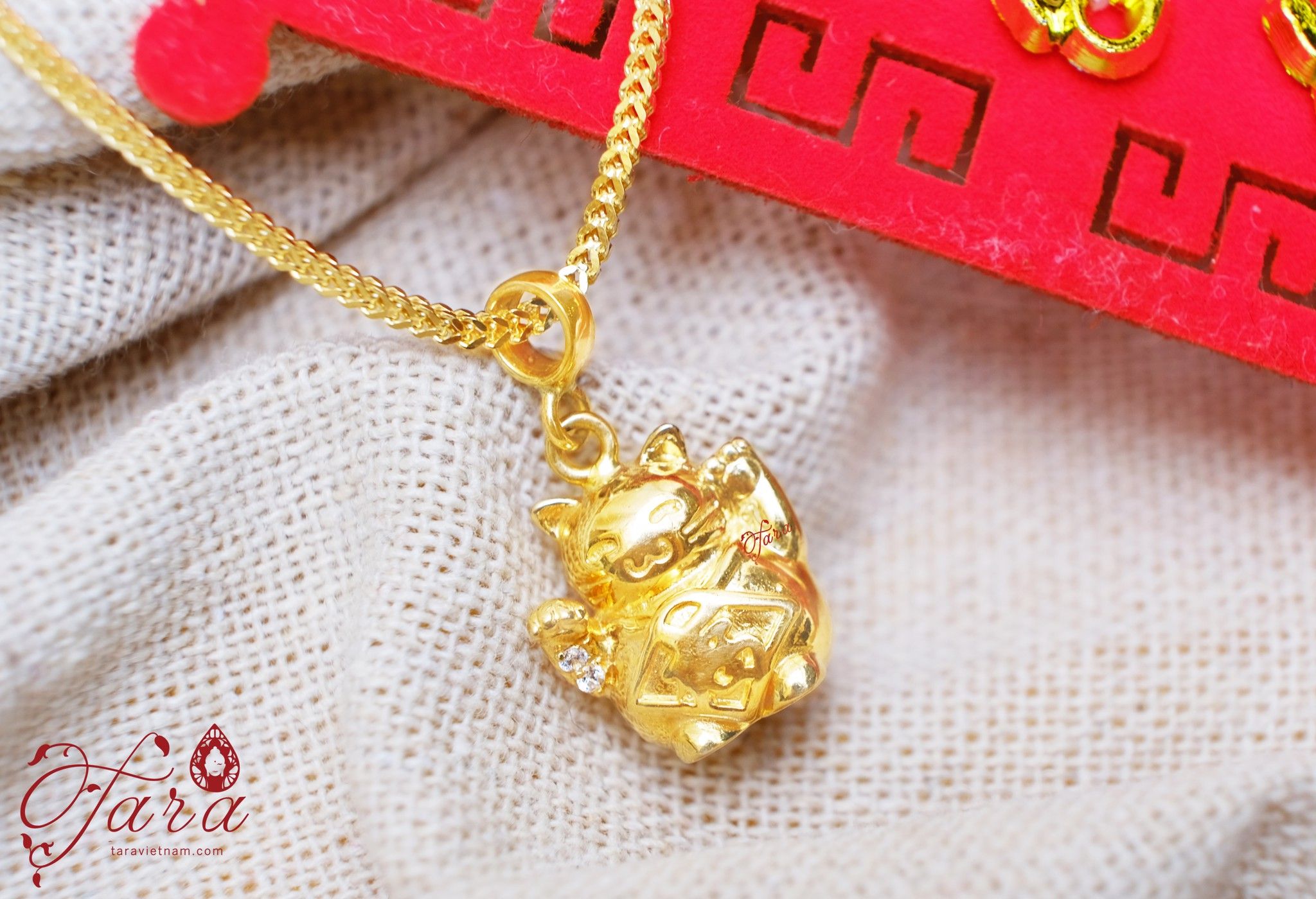 Charm treo Mèo Thần Tài Vàng 24k (9999)
