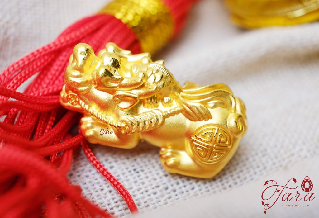  Charm Tỳ Hưu cõng Cá Chép Vàng 24k 