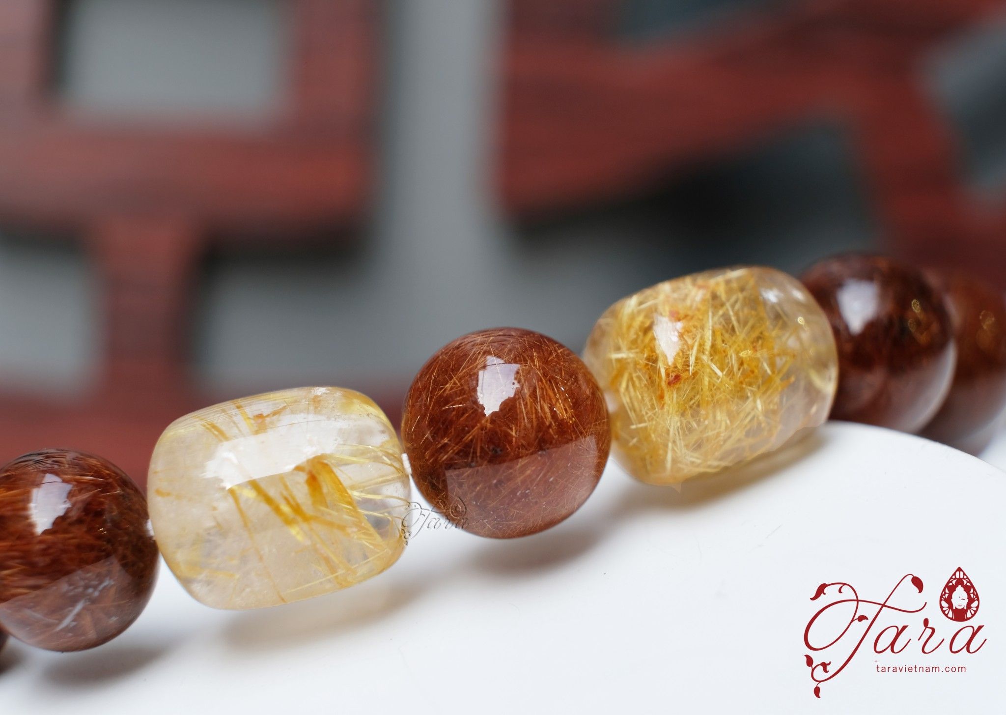 Charm bạc xi Vàng 18K mix Vòng Nam Thạch Anh Tóc Nâu và lu thống Thạch Anh Tóc Vàng