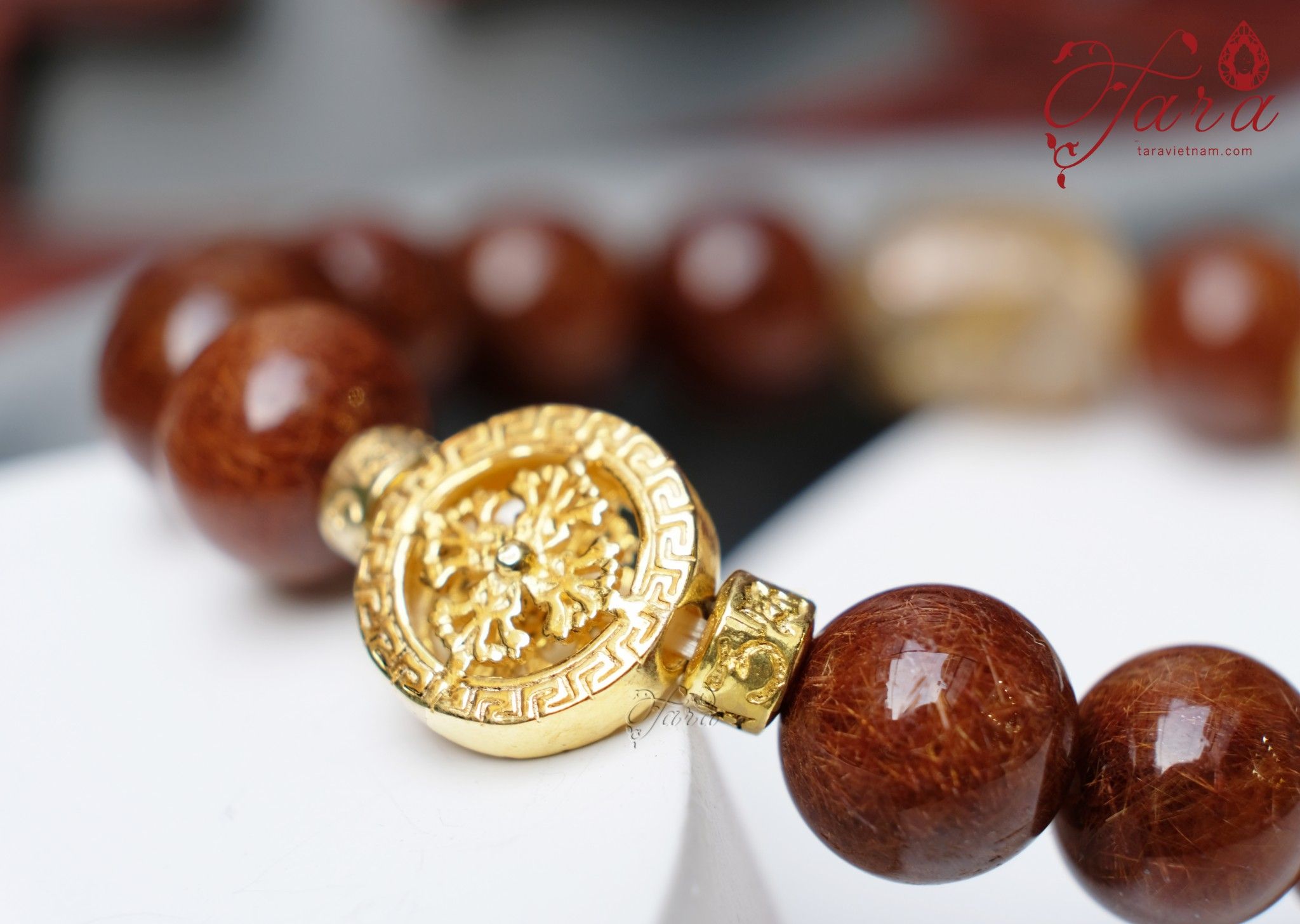 Charm bạc xi Vàng 18K mix Vòng Nam Thạch Anh Tóc Nâu và lu thống Thạch Anh Tóc Vàng