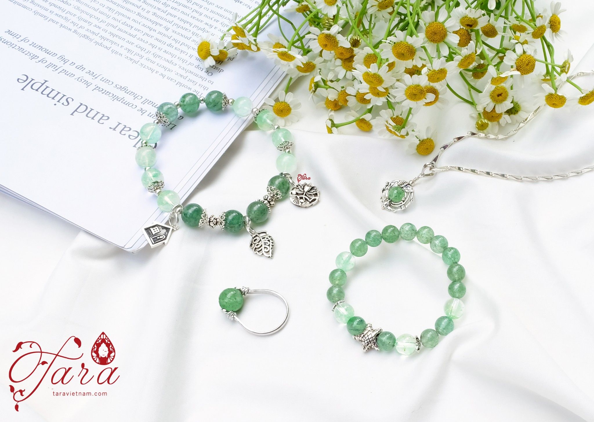 Bộ vòng Mẹ và Bé - Thạch anh dâu xanh mix Ưu Linh xanh trong