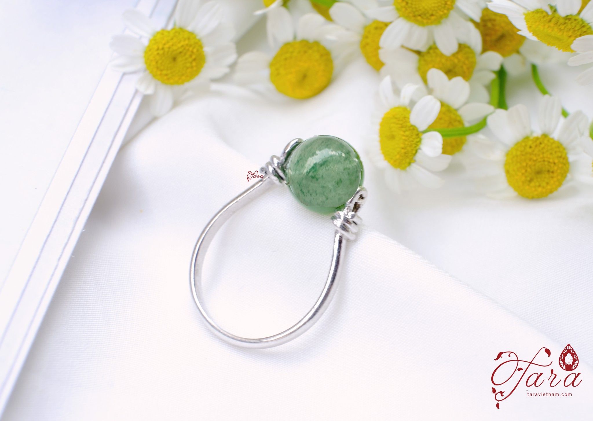 Nhẫn bạc đá Thạch anh dâu xanh cá tính