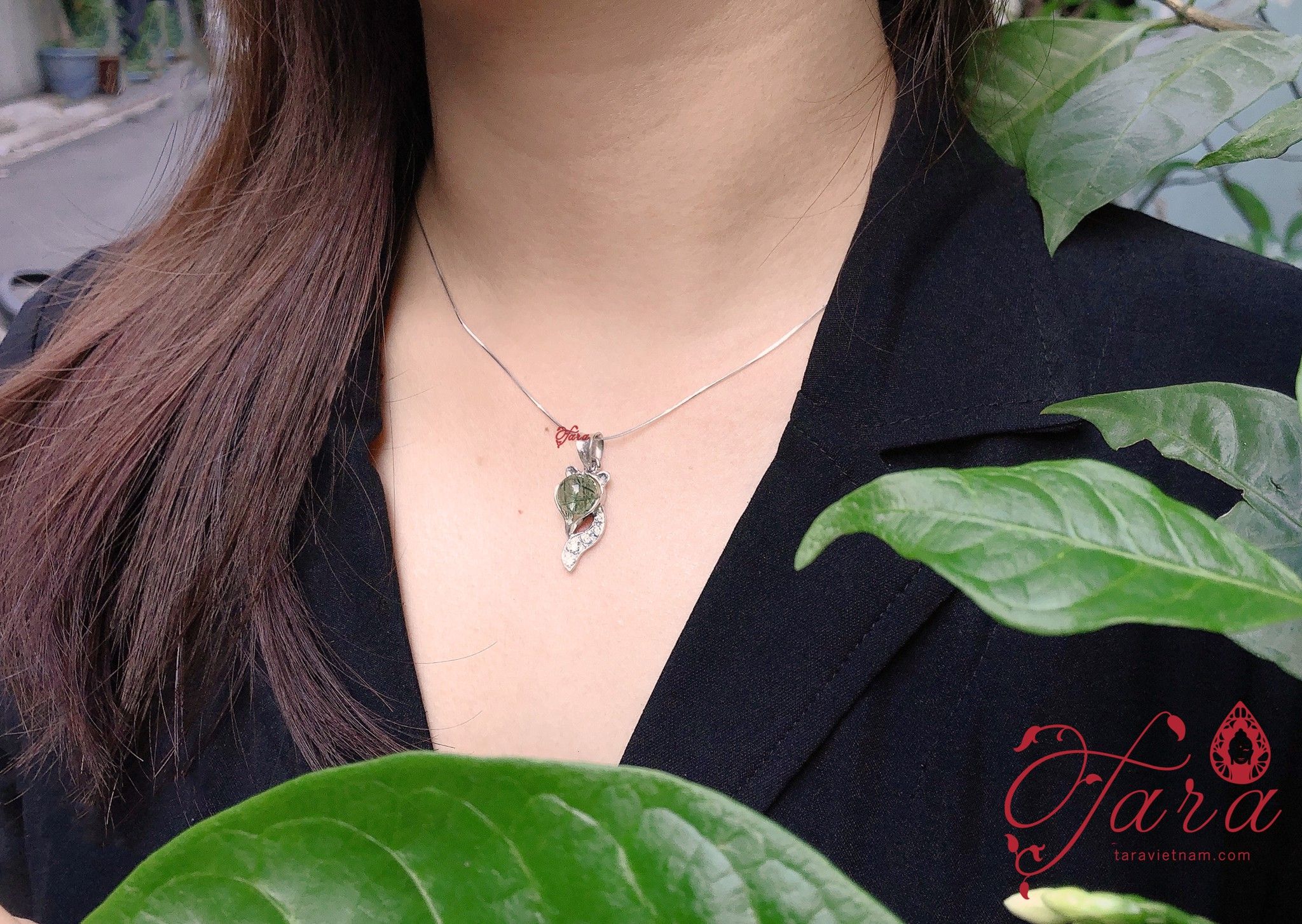 Mặt dây chuyền Hồ Ly Thạch anh tóc xanh bọc Bạc cao cấp