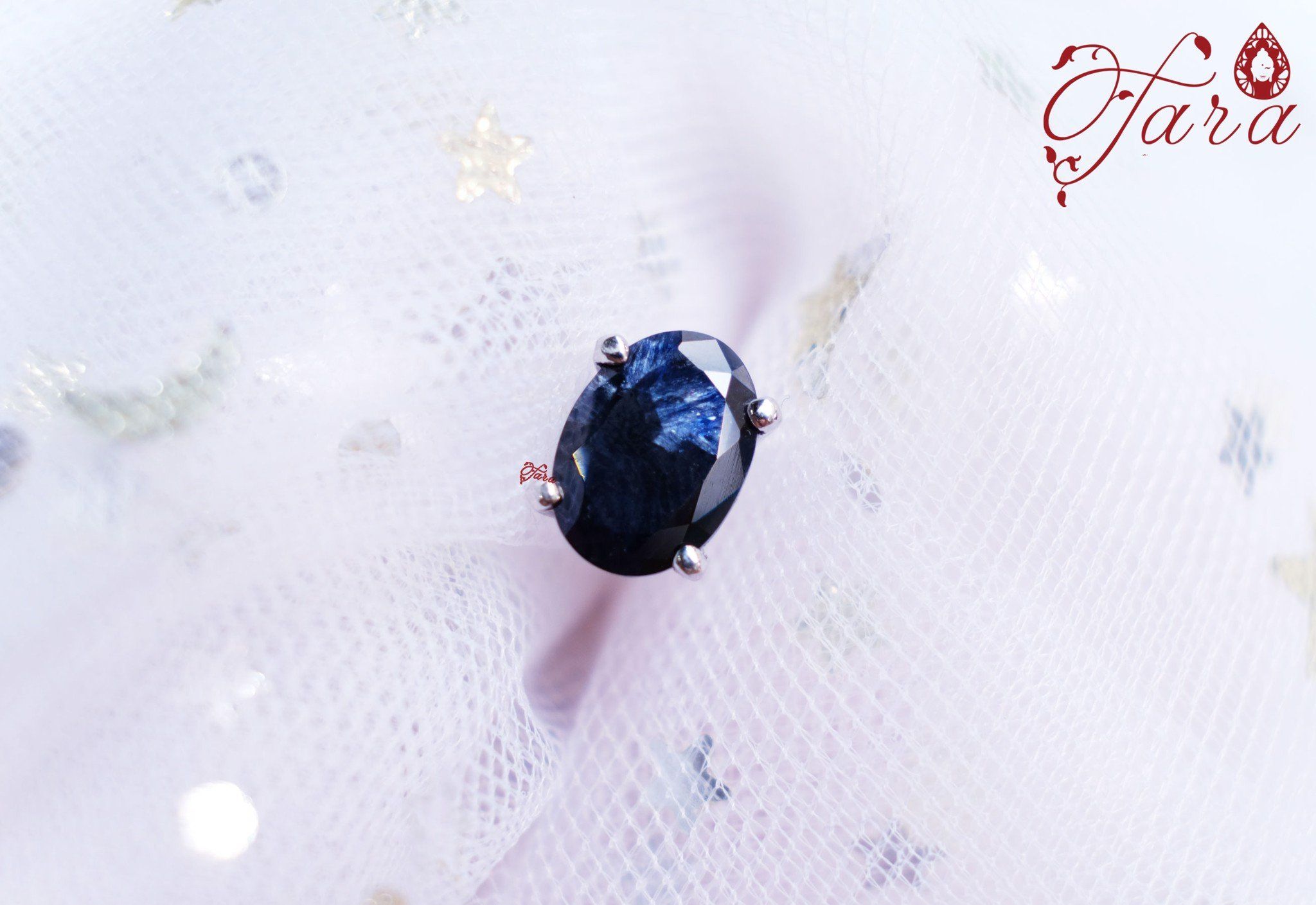 Hoa Tai Bạc đính đá Sapphire cao cấp, sang trọng