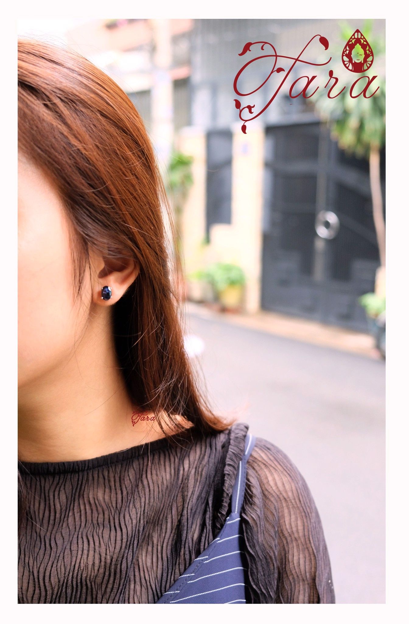 Hoa Tai Bạc đính đá Sapphire cao cấp, sang trọng