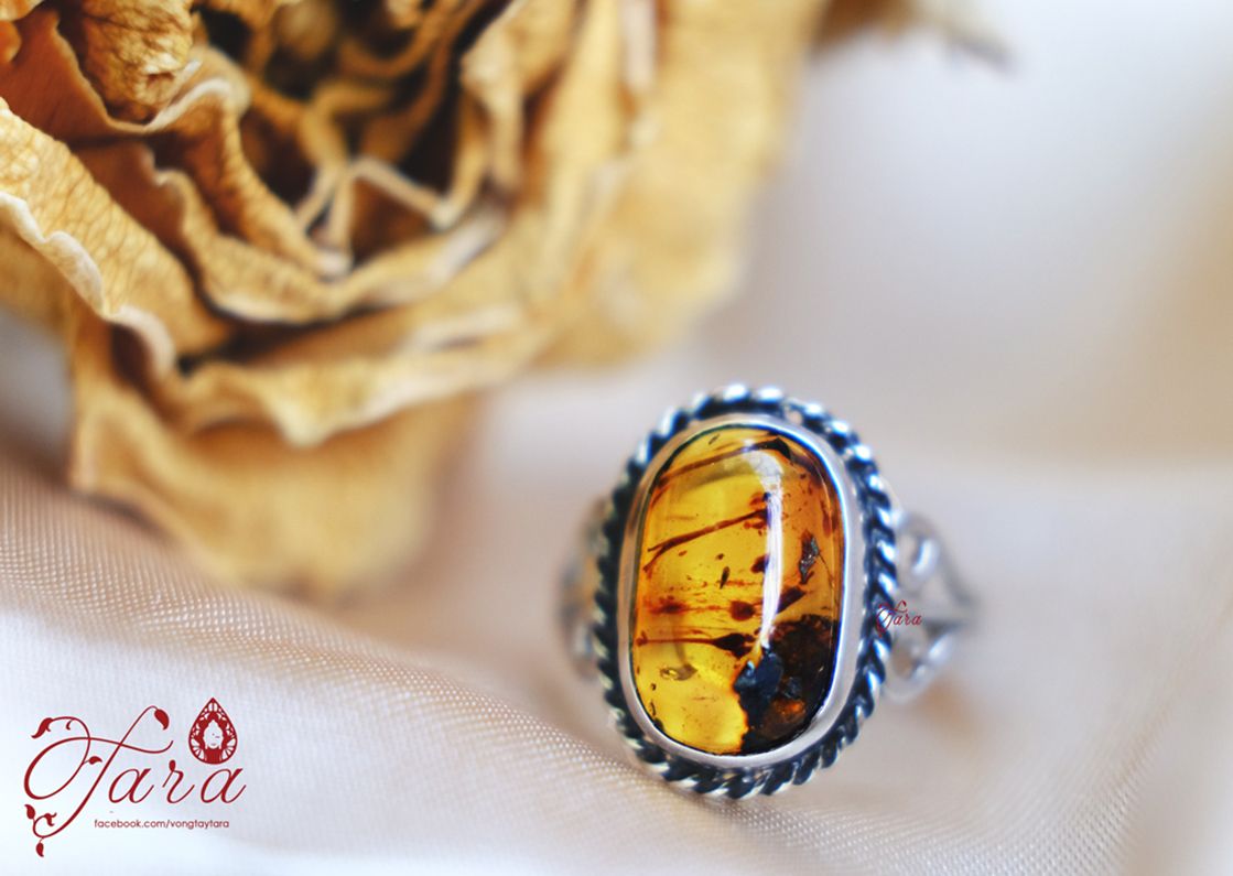 Nhẫn Hồ Phách bạc Thái 925