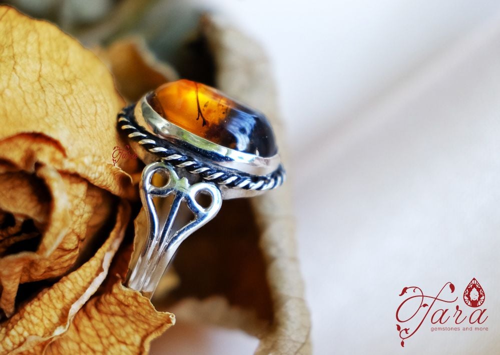 Nhẫn Hồ Phách bạc Thái 925