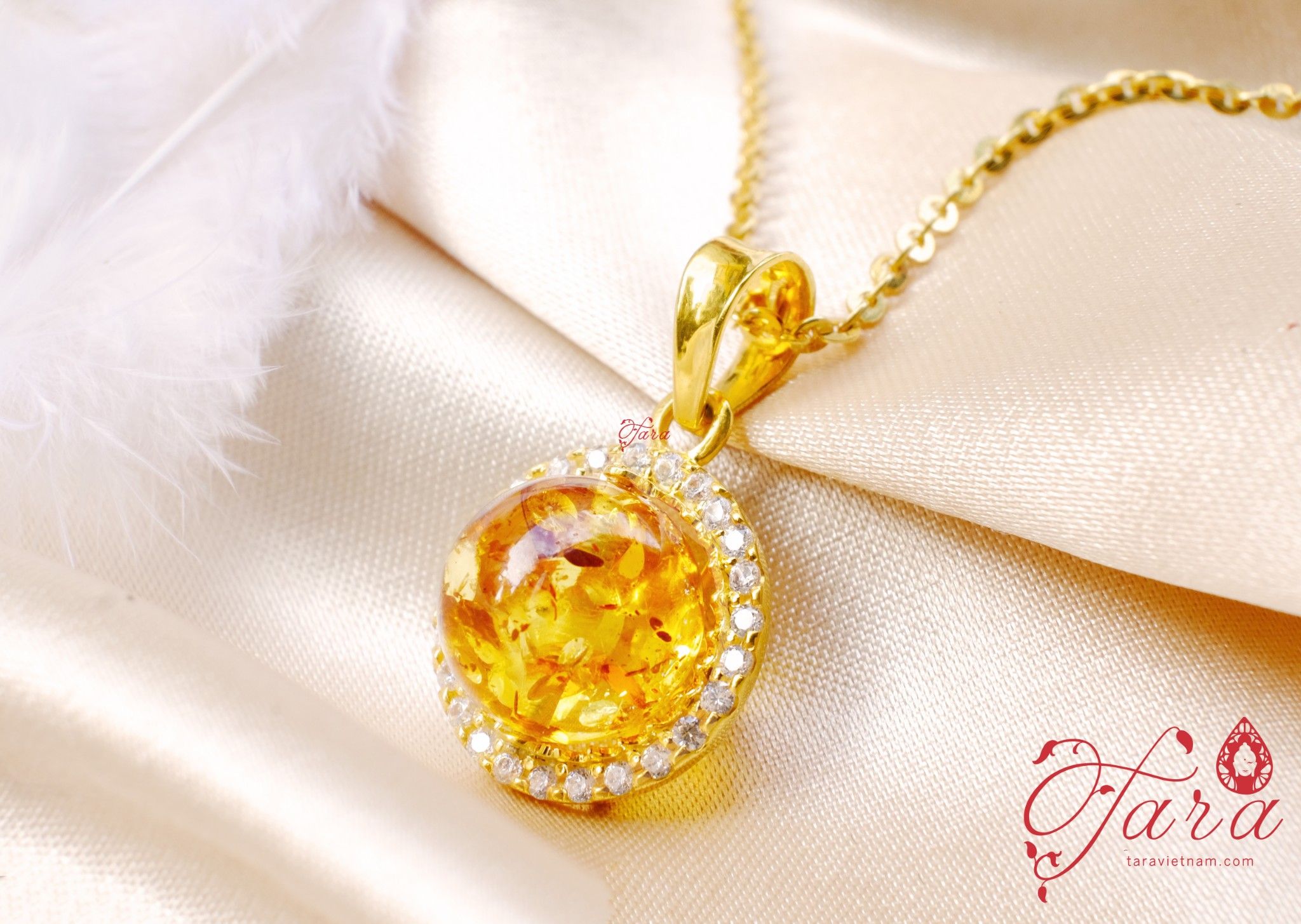 Bộ trang sức Hổ Phách cao cấp bọc Vàng 750 sang trọng - quý phái