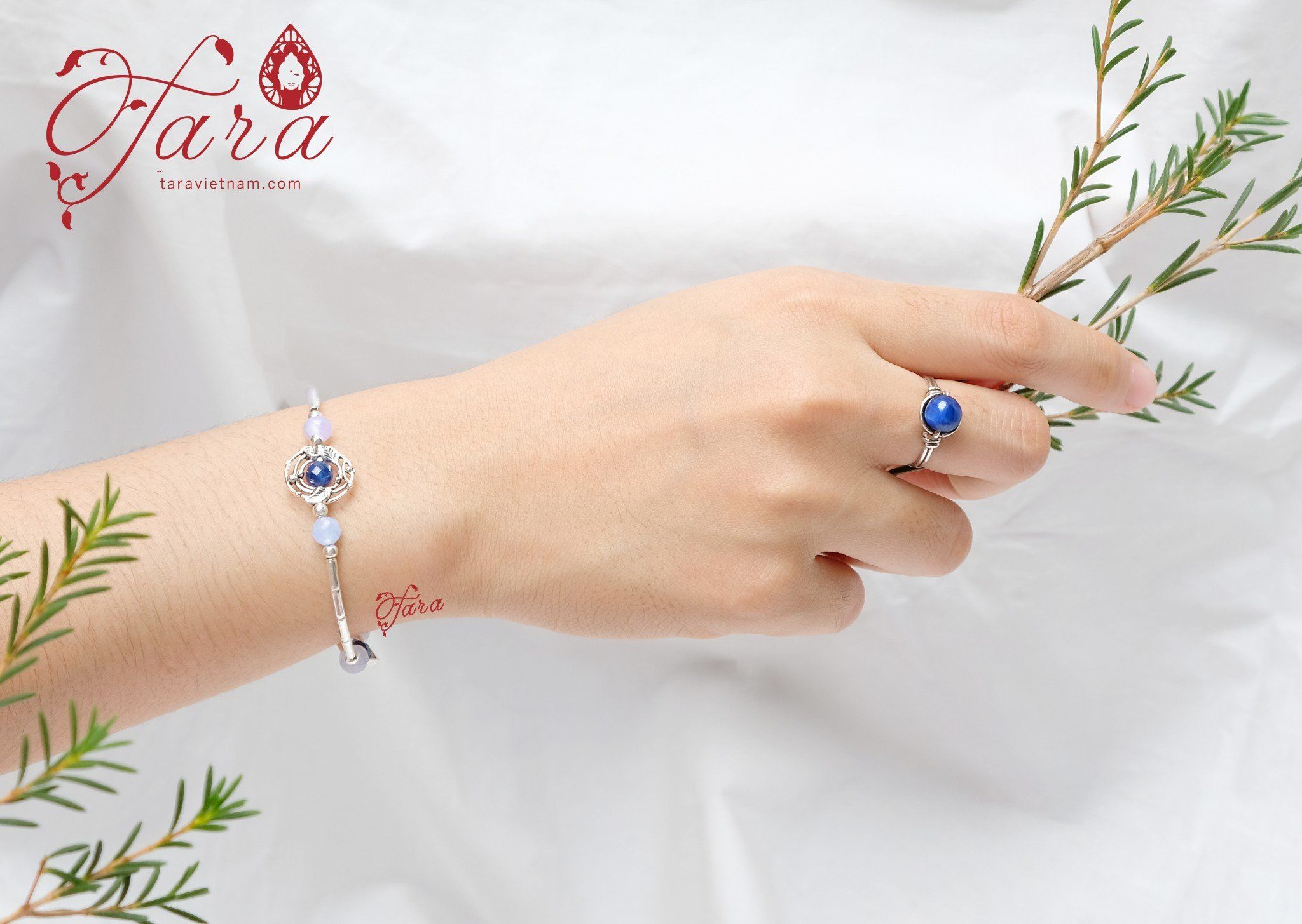 Lắc Aquamarine mix Kyanite và Mã Não xanh nhẹ nhàng, duyên dáng