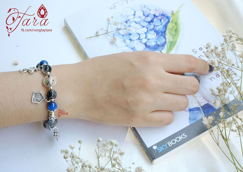 Lắc Bạc Kyanite mix Thạch anh tóc đen