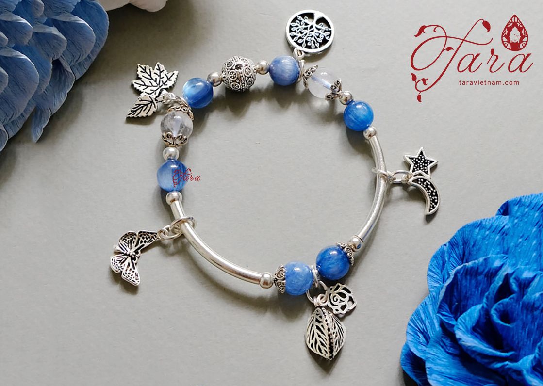 Lắc Kyanite mix Thạch anh ưu linh trắng và Charm Bạc 925 cao cấp