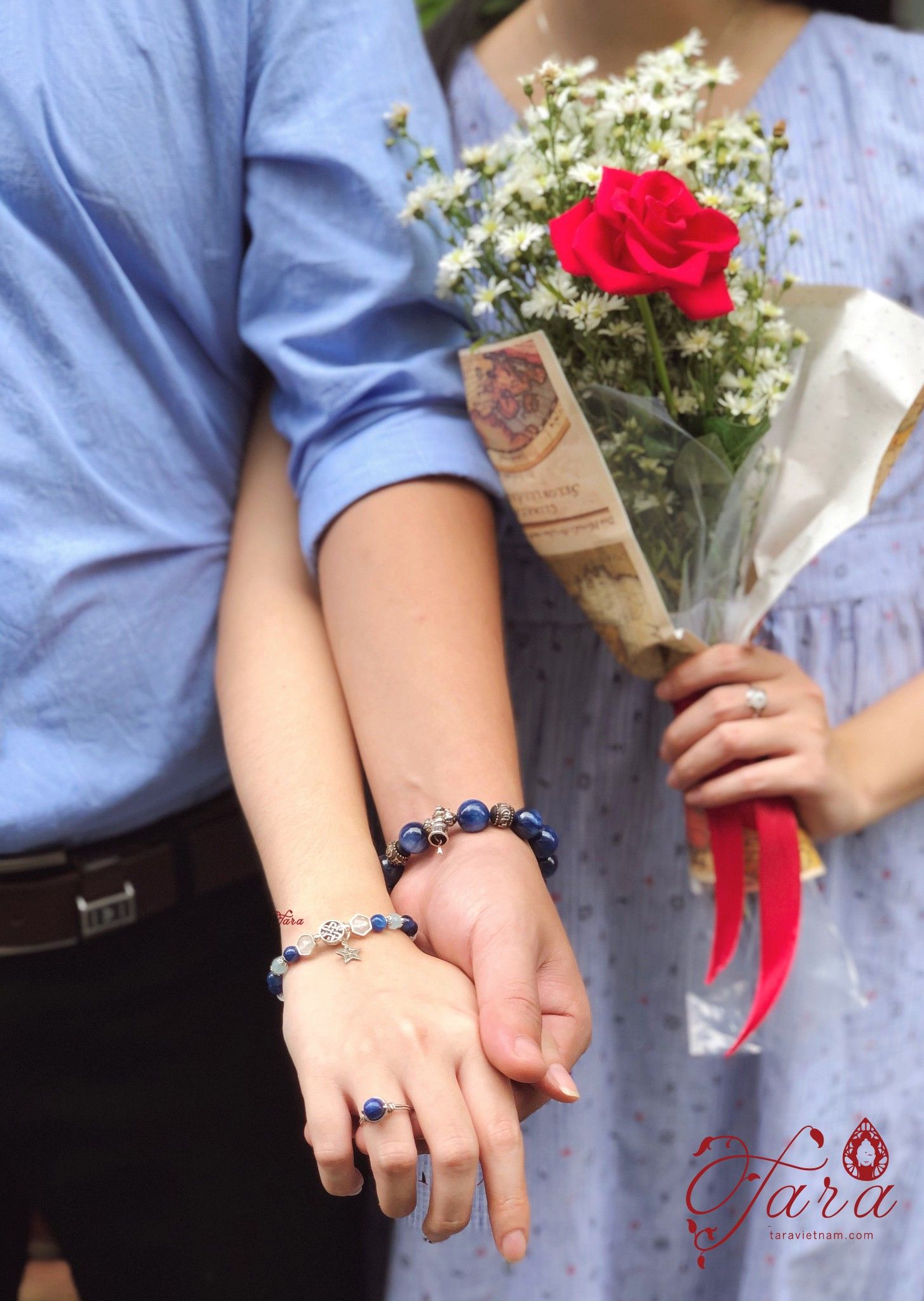 Vòng cặp đá Kyanite mix Aquamarine và Moonstone dàng tặng chàng và nàng