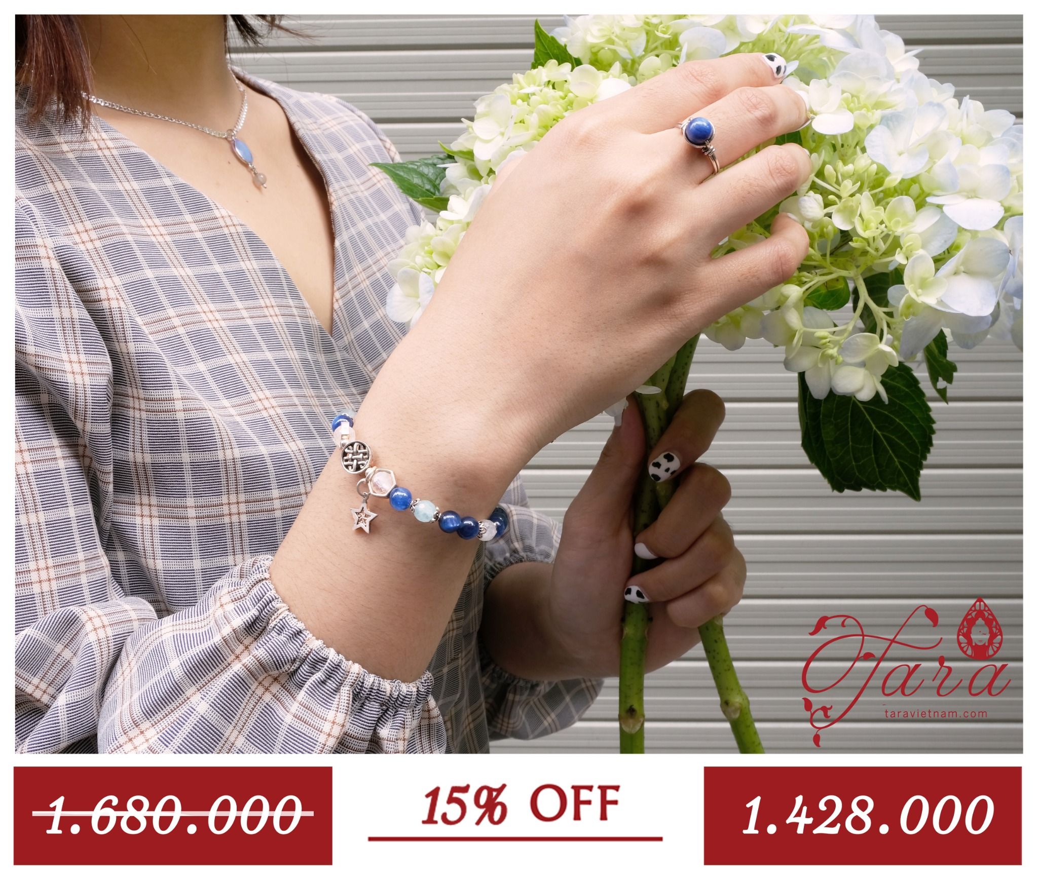 A-SALE - Vòng tay đá Kyanite mix Moonstone và Aquamarine