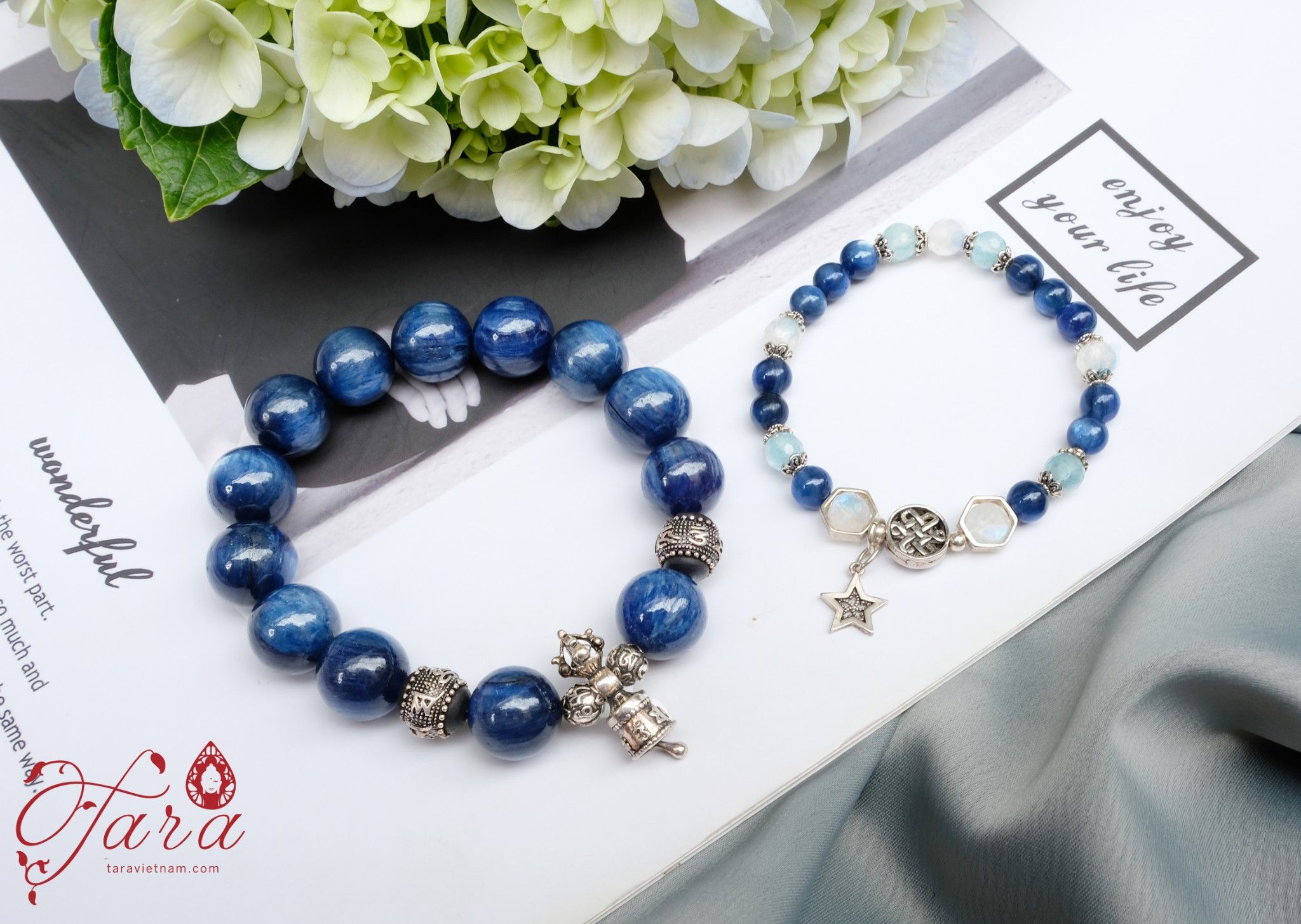  Vòng cặp đá Kyanite mix Aquamarine và Moonstone dàng tặng chàng và nàng 